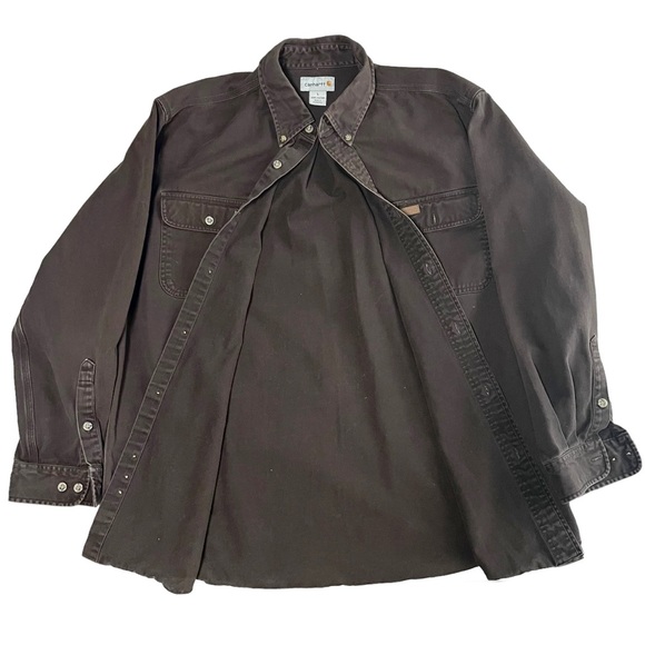 Carhartt Rustic Denim Jacket Unisex L Wood Buttons - Picture 2 of 4